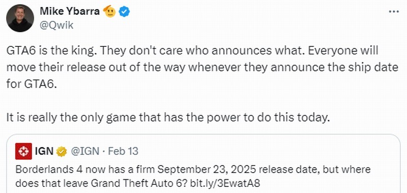 暴雪前总裁称《GTA6》是王者 其他游戏会主动避开